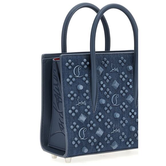 NWT! CHRISTIAN LOUBOUTIN PALOMA DENIM LEATHER SHOULDER TOTE BAG PURSE AUTHENTIC - Picture 4 of 6